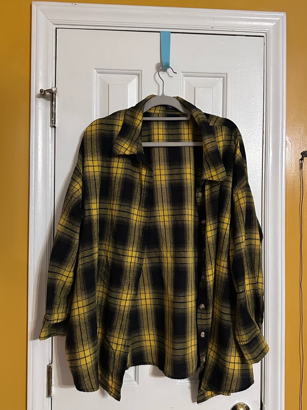 Yellow and Black Plaid Flannel Shirt